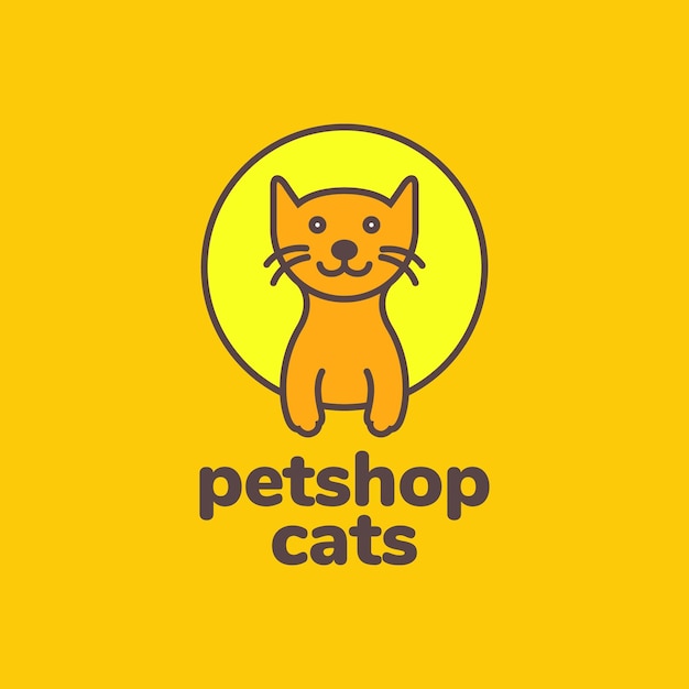 Orange cat kitten cute sunset mascot cartoon logo icon vector illustration