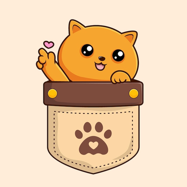 Vector orange cat in pocket cartoon love finger