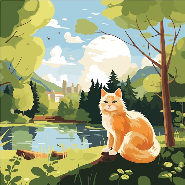 An orange cat in an summery park during daytime