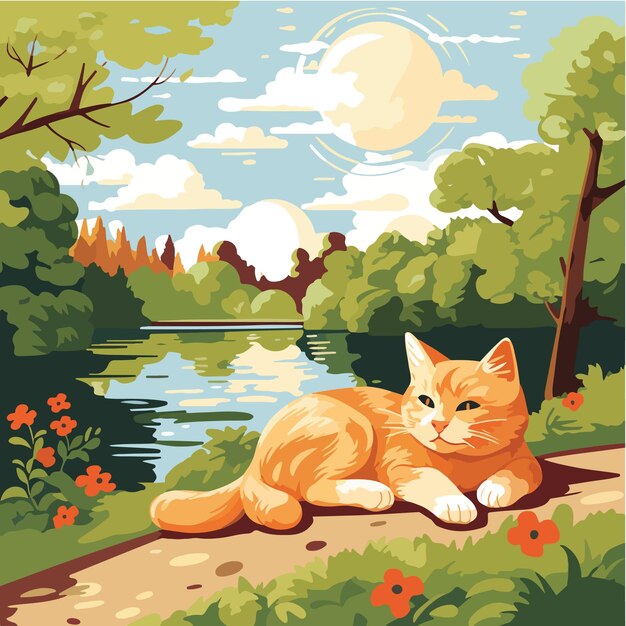 An orange cat in an summery park during daytime