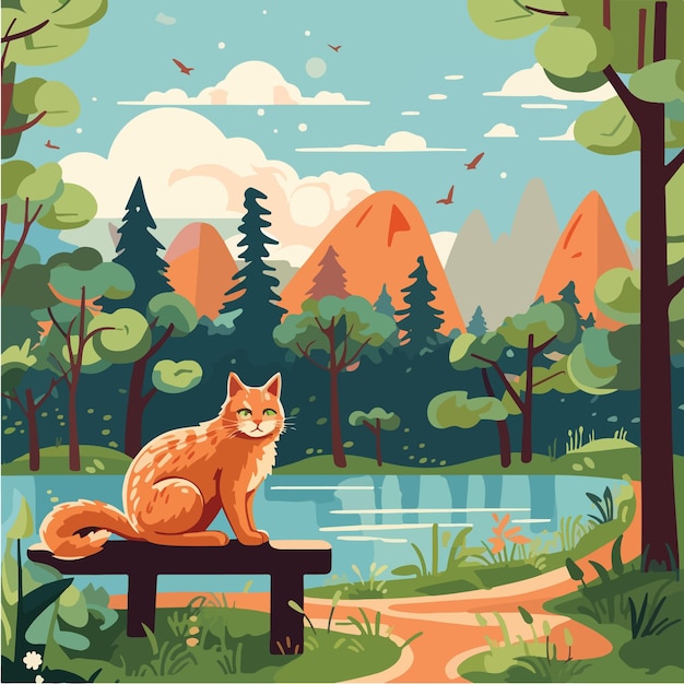 Оранжевый кот в летнем парке в дневное время