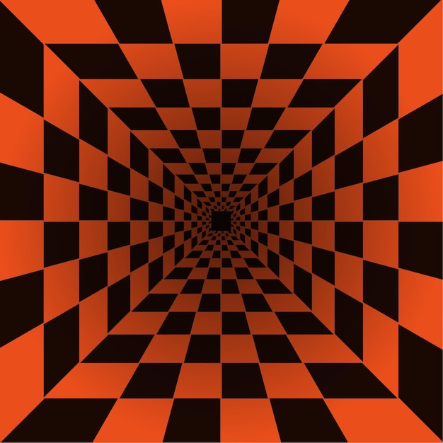 Orange checkered perspective abstract background