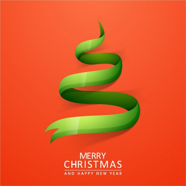 Orange christmas background with tree-shaped ribbon