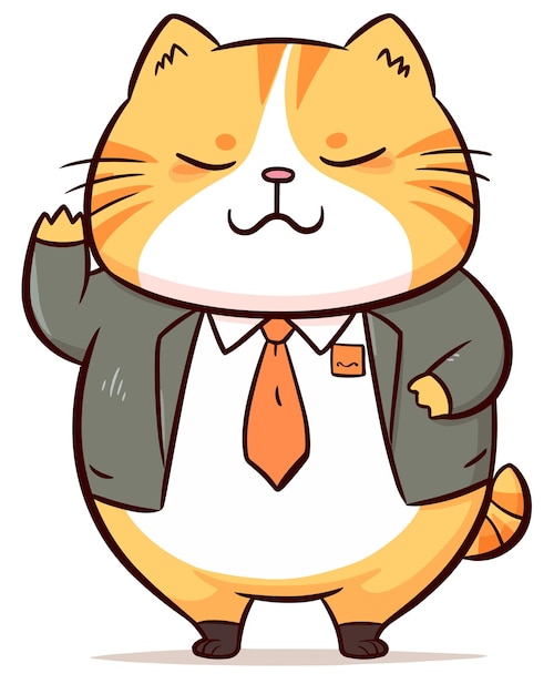 An orange chubby cat wearing a suit and a tie