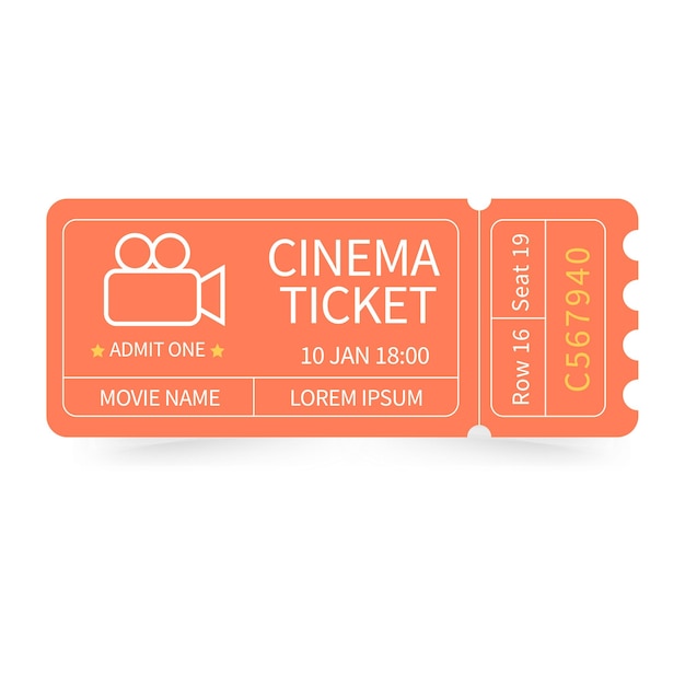 Orange cinema ticket on white background Vector