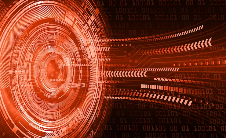 Vector orange circuit board cyber future technology