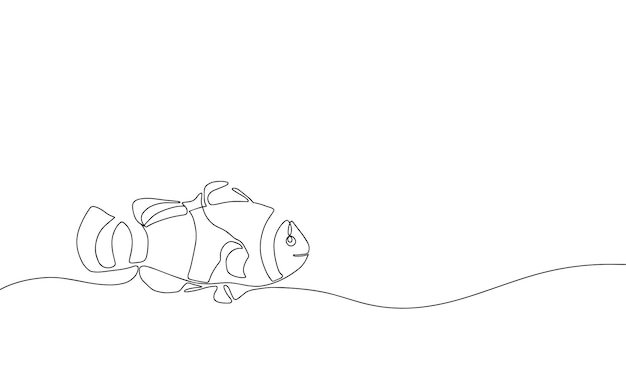 Orange clownfish fish without color in one continuous line drawing Fresh seafood in linear sketch