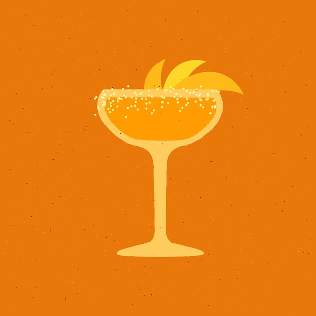 Orange cocktail drink with citrus zest and rum for bar flat vector illustration