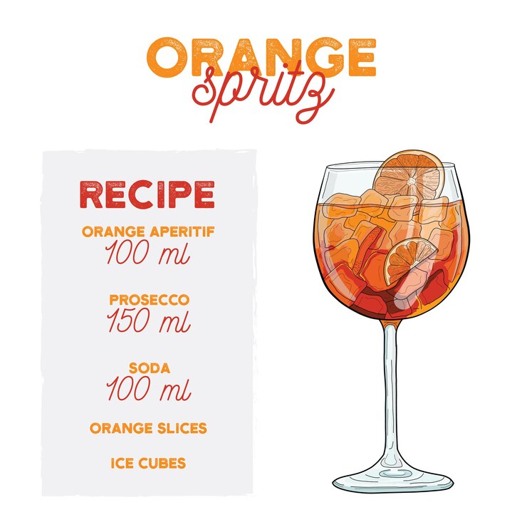 Orange Cocktail Vector Illustration Spritz Drink Recipe