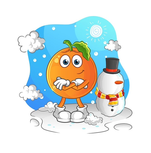 Orange in cold winter character. cartoon mascot vector