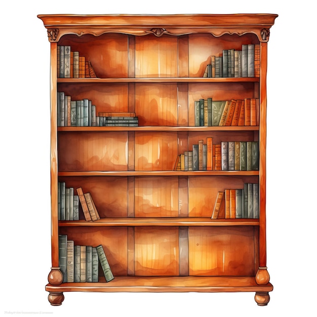 Vector orange color bookshelf watercolor vector white background