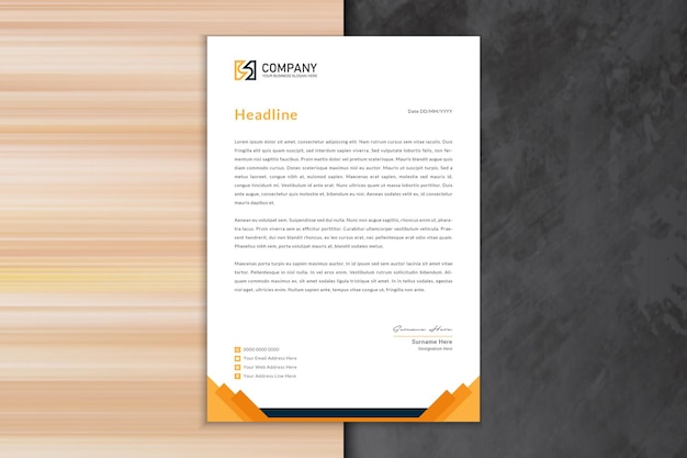 Orange color business and modern print letterhead template design