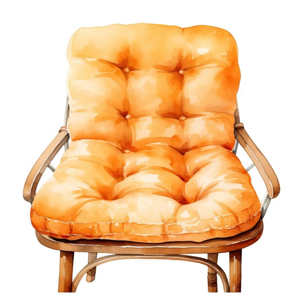 Orange color Chair cushion watercolor vector white backgr