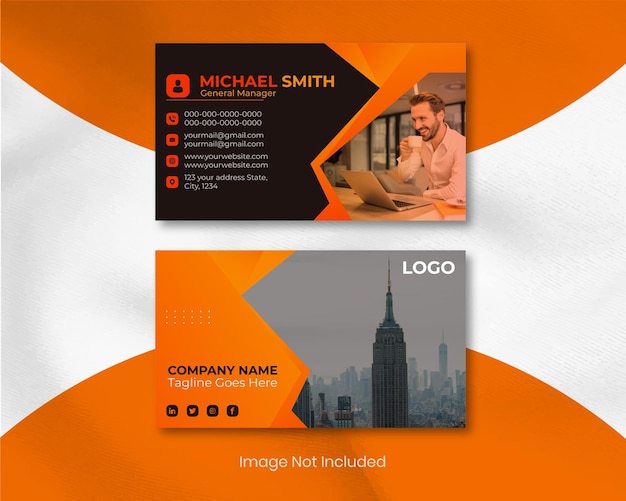 Визитная карточка компании оранжевого цвета или шаблон векторного дизайна визитной карточки