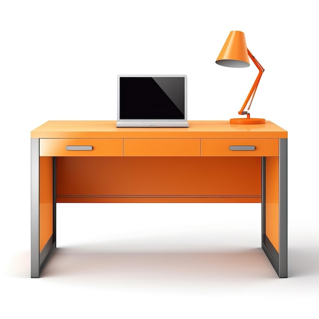 Vector orange color desk 3d vector white background isolated hig