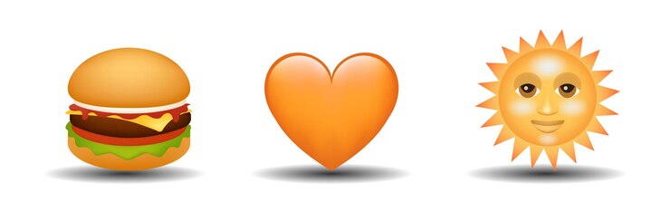 Orange color heart hamburger sun vector emoji Illustration 3d illustration set