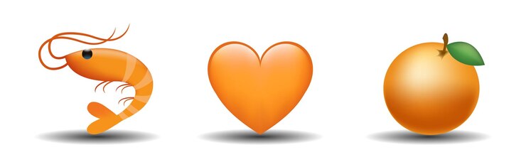 Orange color heart orange fruit shrimp vector emoji illustration