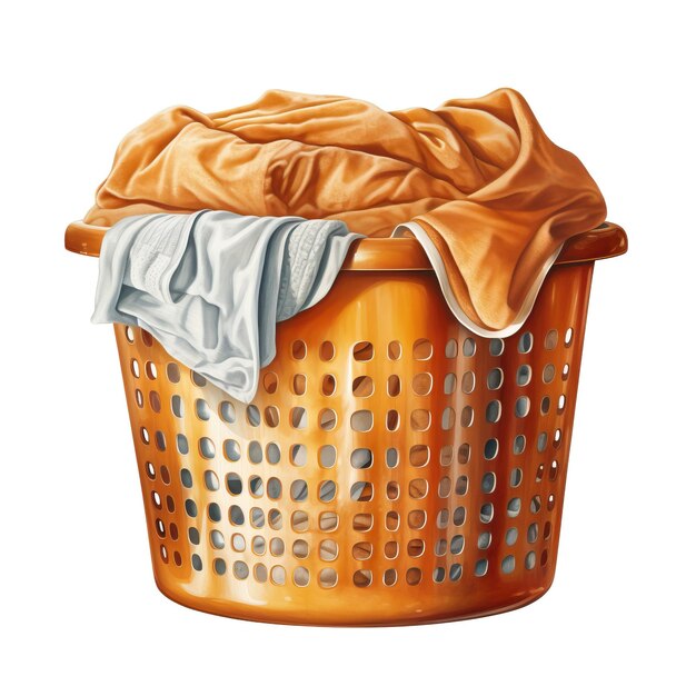 Vector orange color laundry basket watercolor vector white backg