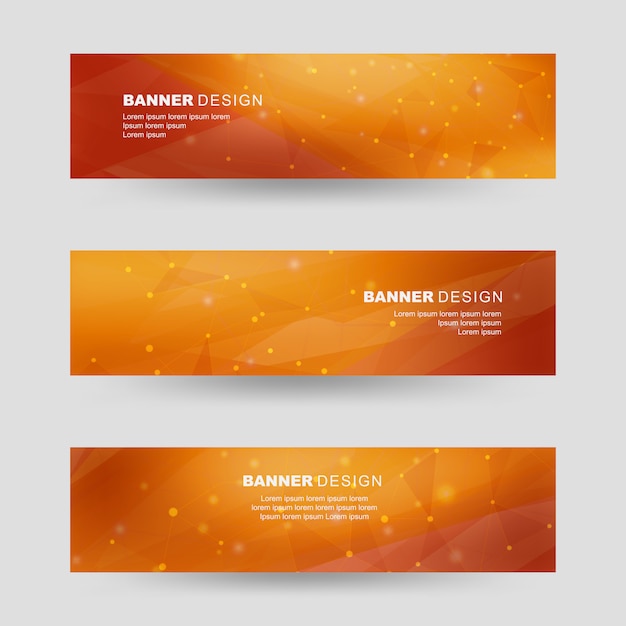 Vector orange color polygonal shapes banner set