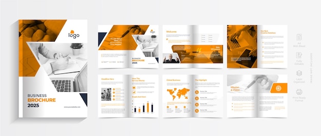 Orange color shape company brochure template layout