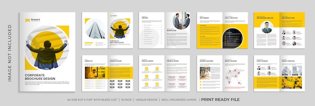 Orange color shape company brochure template, multi page corporate brochure