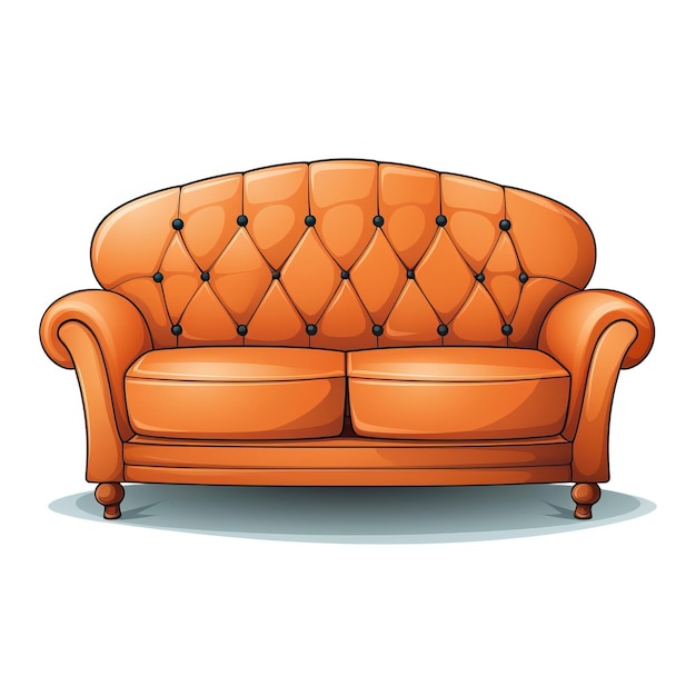 Orange color Sofa cartoon vector white background isolate