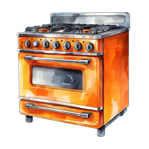 Orange color Stove watercolor vector white background iso