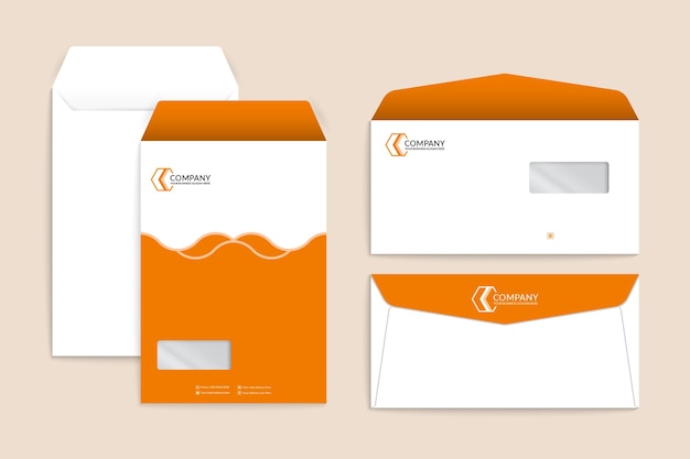 Orange color wave style envelope template set