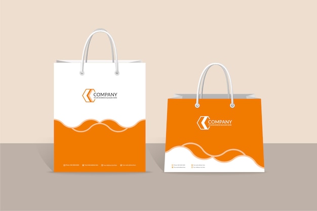 Orange color wave style shopping bag template