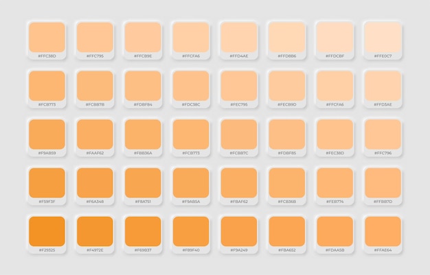 Vector orange colour style palette in rgb hex orange colour guide palette catalog samples in rgb hex