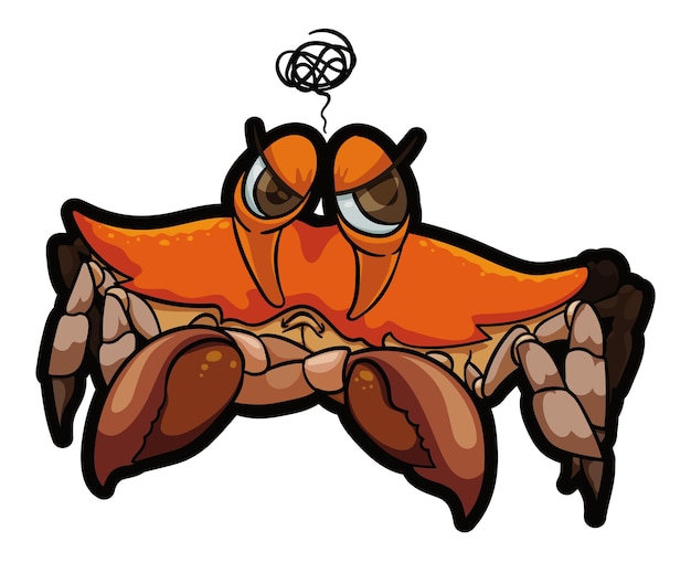 Orange crabby crab with angry gesture crossed claws and tangled cloud