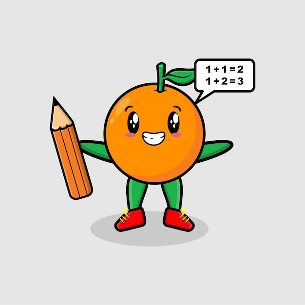 Orange cute cartoon clever student with pencil style design for tshirt sticker logo element