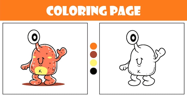 Orange cute monster character coloring for kids vector illustration