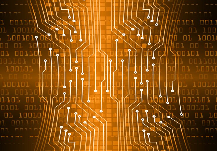 Vector orange cyber circuit future technology concept background