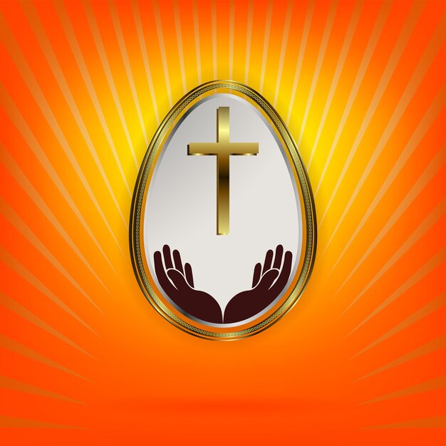 Vector orange design with white easter egg with gold border