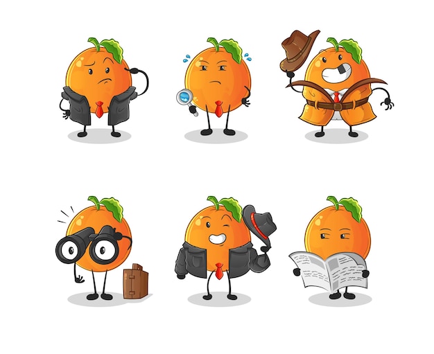 Vector orange detective group character. cartoon mascot vector