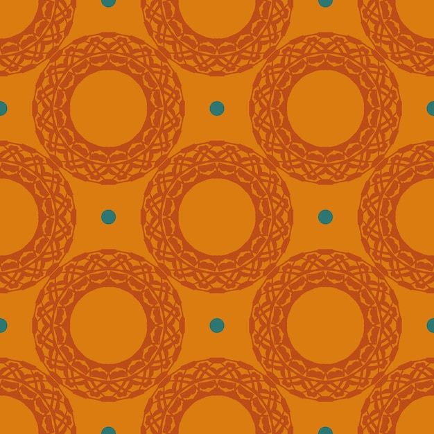 Orange dewy seamless pattern with vintage ornaments. background in a vintage style template. indian floral element. graphic ornament for wallpaper, fabric, packaging