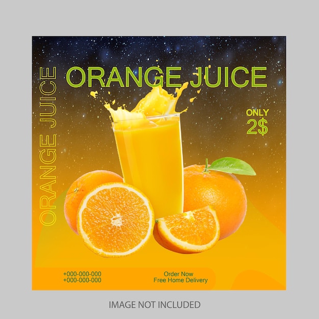 Vector orange drink banner template or glass of orange juice