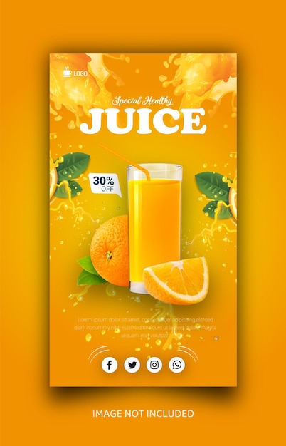Продвижение меню апельсинового напитка в социальных сетях или шаблон баннера истории