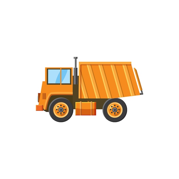 Vector orange dump truck icon in cartoon style on a white background