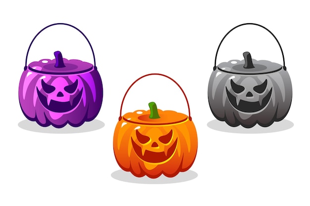 Orange empty pumpkin baskets halloween vector objects