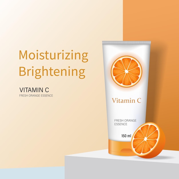 orange extract cosmetic cream cleansing tube with vitamin c orange slices vector illustration