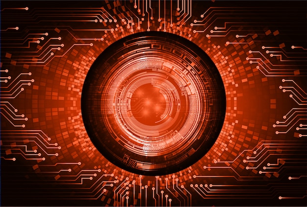 주황색 눈 사이버 회로 미래 기술 개념 배경