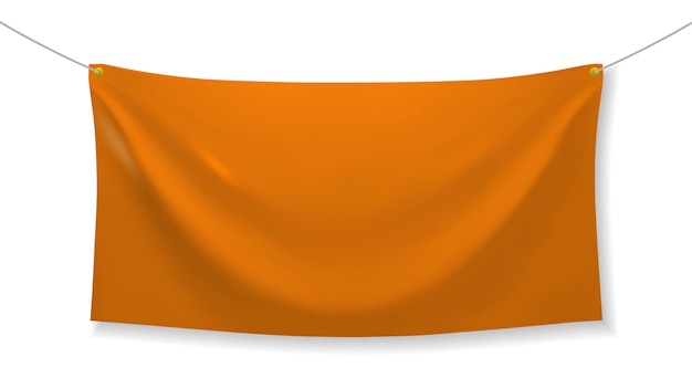 Vector orange fabric banner with folds and shadow