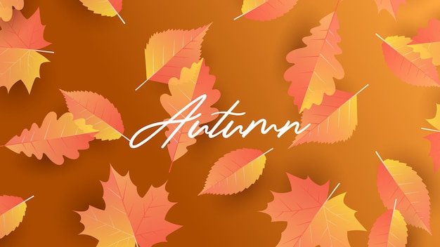 Orange fall seasonal background withclose up of falling autumn yellow and orange gradient