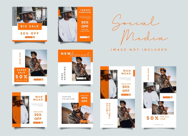 Vettore layout del design della promozione sui social media di orange fashion
