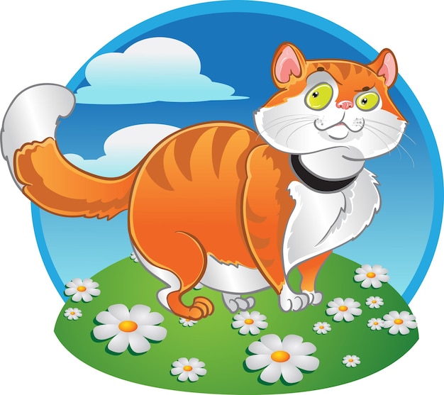 Вектор Оранжевый толстый кот на цветном фоне