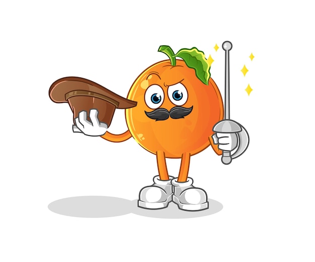 Orange fencer character. cartoon mascot vector