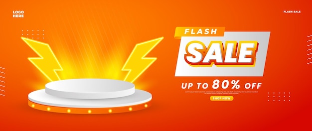 Orange flash sale banner design with podium elements suitable for retail promotions