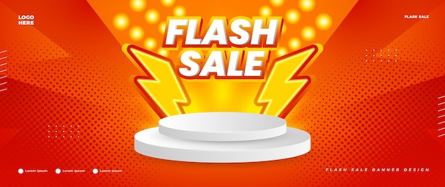 Orange flash sale banner design with podium elements suitable for retail promotions